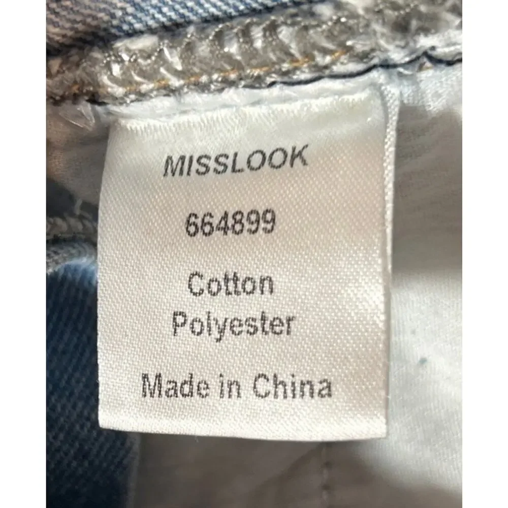 Misslook Jeans Bib Overalls Womens M Distressed Boho Grunge Casual USA - Picture 3 of 11
